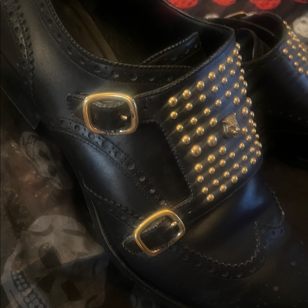SUNDAY SPECIAL Gucci Queercore Black and Gold Studded Brogues - Picture 5 of 7